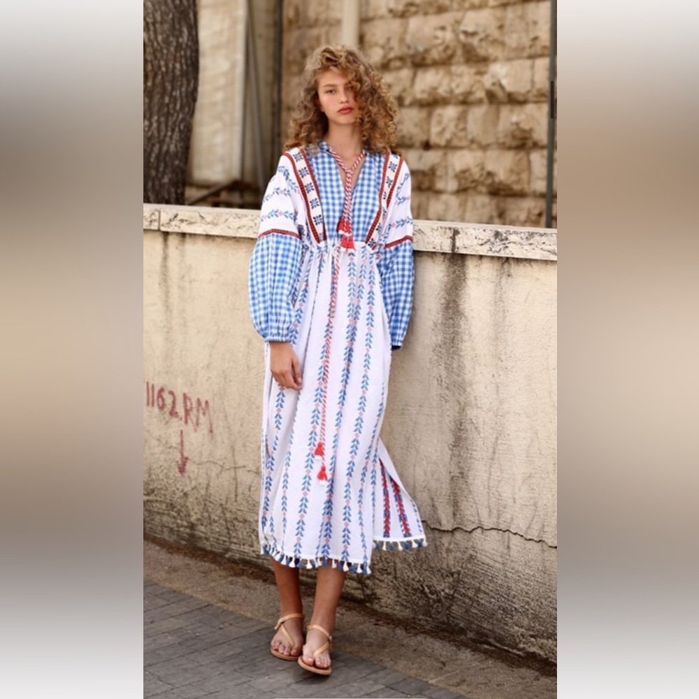 DODO BAR OR MIGUEL KAFTAN - BLUE MULTI Size Large Maxi Dress